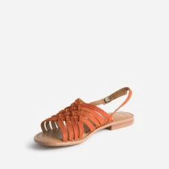 Sandale Orange En Cuir Velours Tressé -Caprices Chaussures Boutique WWWERM 10385760117 2