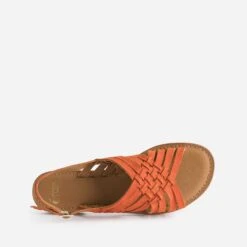 Sandale Orange En Cuir Velours Tressé -Caprices Chaussures Boutique WWWERM 10385760117 4