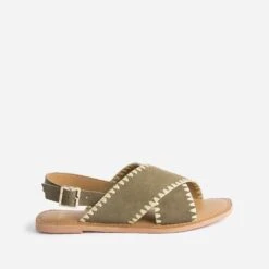 Sandale TEXTO Kaki Cuir Velours Et Tressage