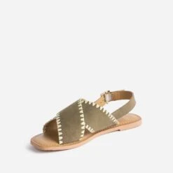 Sandale TEXTO Kaki Cuir Velours Et Tressage -Caprices Chaussures Boutique WWWERM 10385760133 2