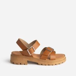 Sandale TEXTO Camel En Cuir à Semelle Crantée