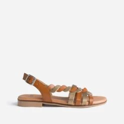 Sandale Cognac Et Bronze En Cuir