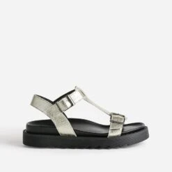 Sandale TEXTO Dorée En Cuir à Semelle Crantée