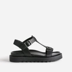 Sandale TEXTO Noire En Cuir à Semelle Crantée