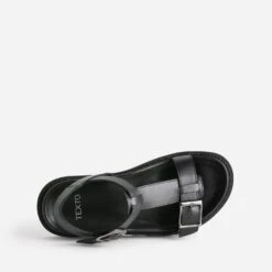 Sandale TEXTO Noire En Cuir à Semelle Crantée -Caprices Chaussures Boutique WWWERM 10385760231 4