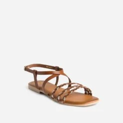 Sandale Cognac Et Doré En Cuir Tressé -Caprices Chaussures Boutique WWWERM 10385760303 1