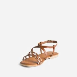 Sandale Cognac Et Doré En Cuir Tressé -Caprices Chaussures Boutique WWWERM 10385760303 2