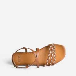 Sandale Cognac Et Doré En Cuir Tressé -Caprices Chaussures Boutique WWWERM 10385760303 4