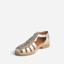 Sandale Dorée En Cuir à Brides Tressées -Caprices Chaussures Boutique WWWERM 10385760486 2