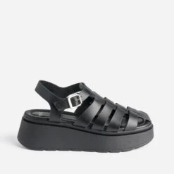 Sandale TEXTO Noire En Cuir Semelle Plateforme