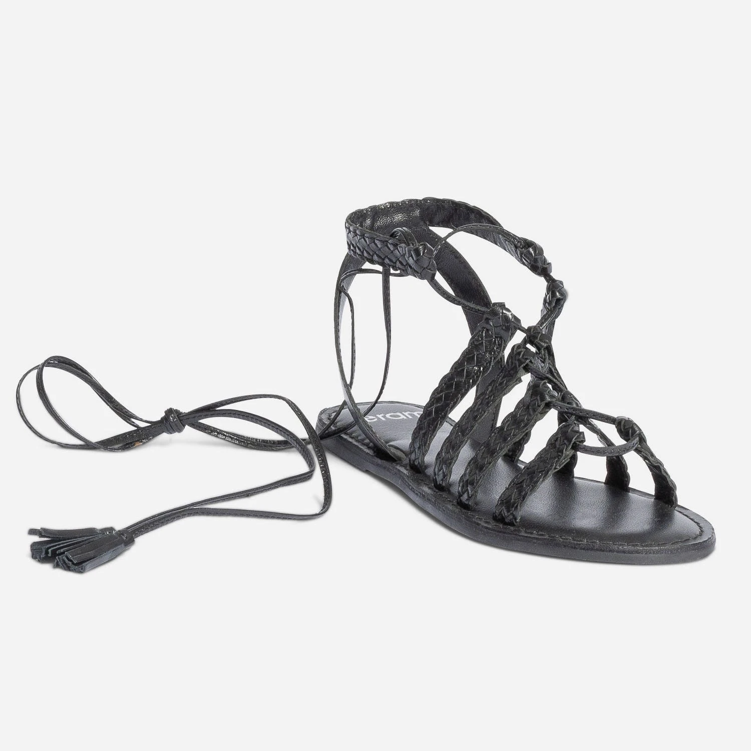 Sandale-spartiate Noire En Cuir Tressé 4 Sandale-spartiate Noire En Cuir Tressé – Image 2