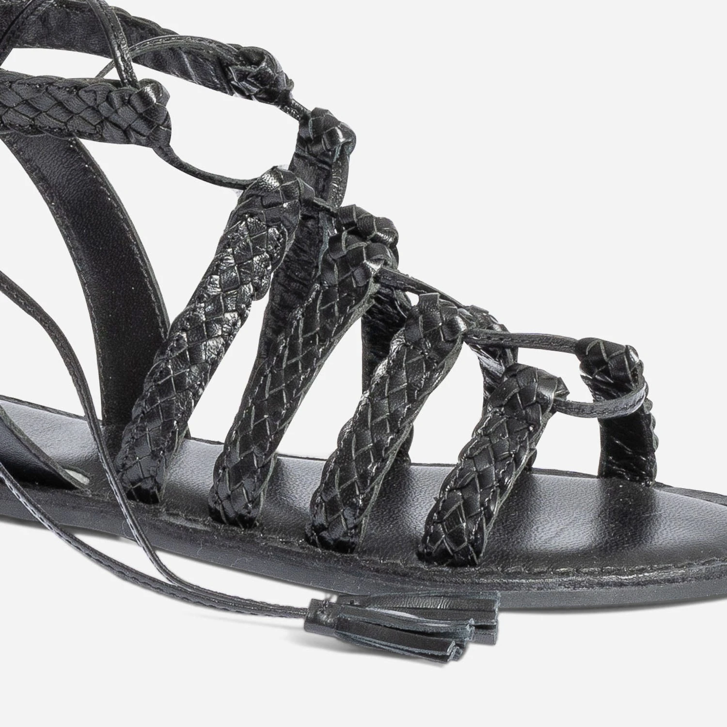 Sandale-spartiate Noire En Cuir Tressé 7 Sandale-spartiate Noire En Cuir Tressé – Image 5