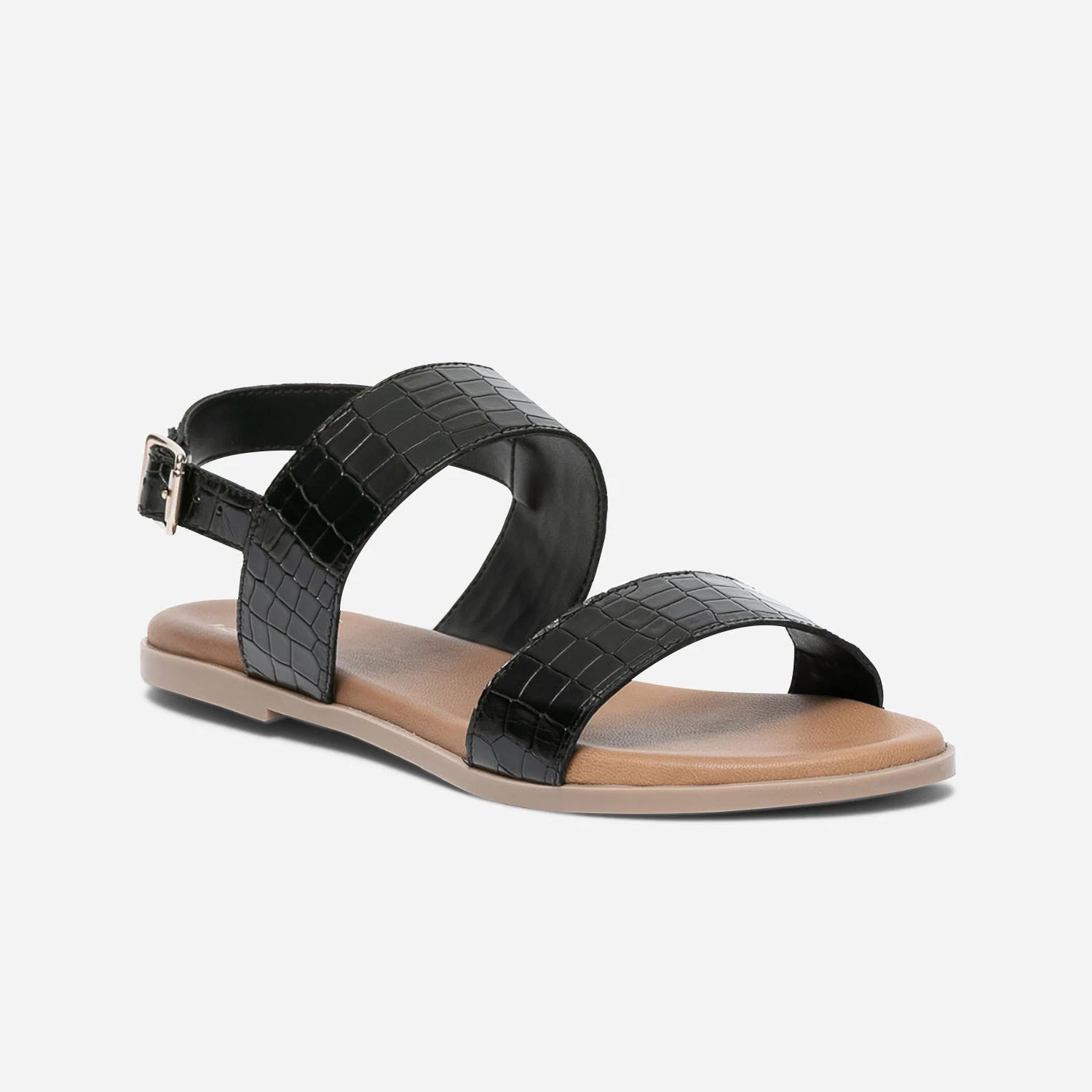 Sandale Noire En Cuir Effet Croco 5 Sandale Noire En Cuir Effet Croco – Image 3