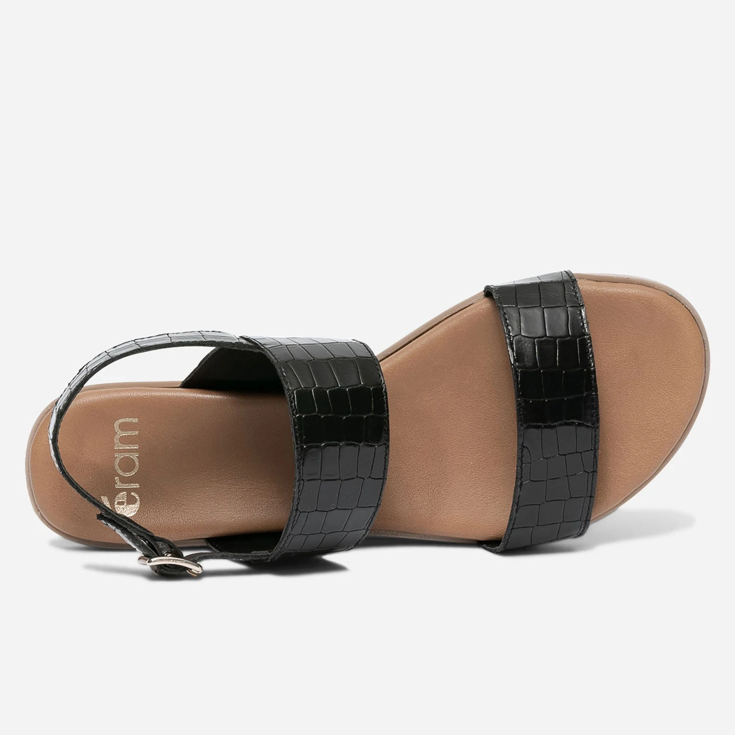 Sandale Noire En Cuir Effet Croco 7 Sandale Noire En Cuir Effet Croco – Image 5