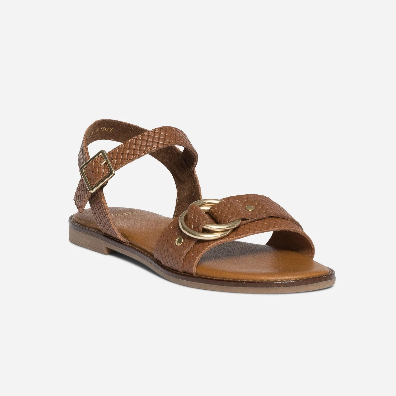 Sandale Cognac En Cuir Effet Tressé à Double Anneau 4 Sandale Cognac En Cuir Effet Tressé à Double Anneau – Image 2