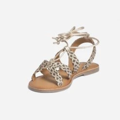 Sandale TEXTO Dorée Et Kaki En Cuir Tressé -Caprices Chaussures Boutique WWWERM 10385761309 2