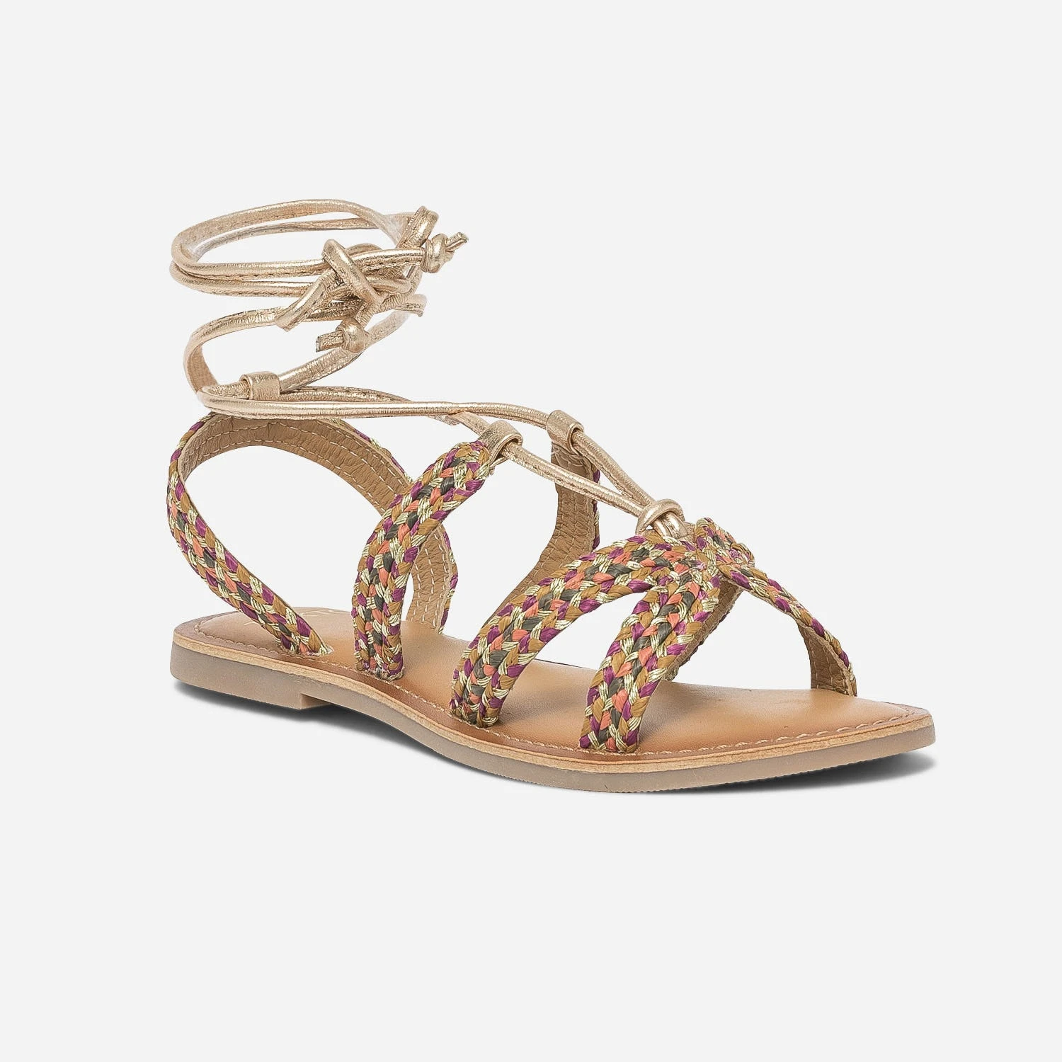 Sandale TEXTO Dorée Et Colorée En Cuir Tressé 5 Sandale TEXTO Dorée Et Colorée En Cuir Tressé – Image 3