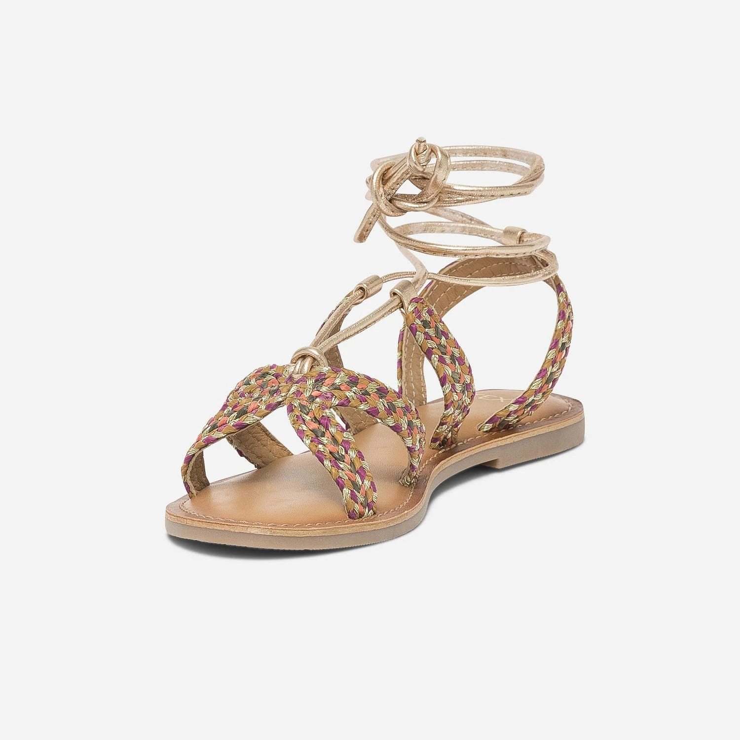 Sandale TEXTO Dorée Et Colorée En Cuir Tressé 6 Sandale TEXTO Dorée Et Colorée En Cuir Tressé – Image 4