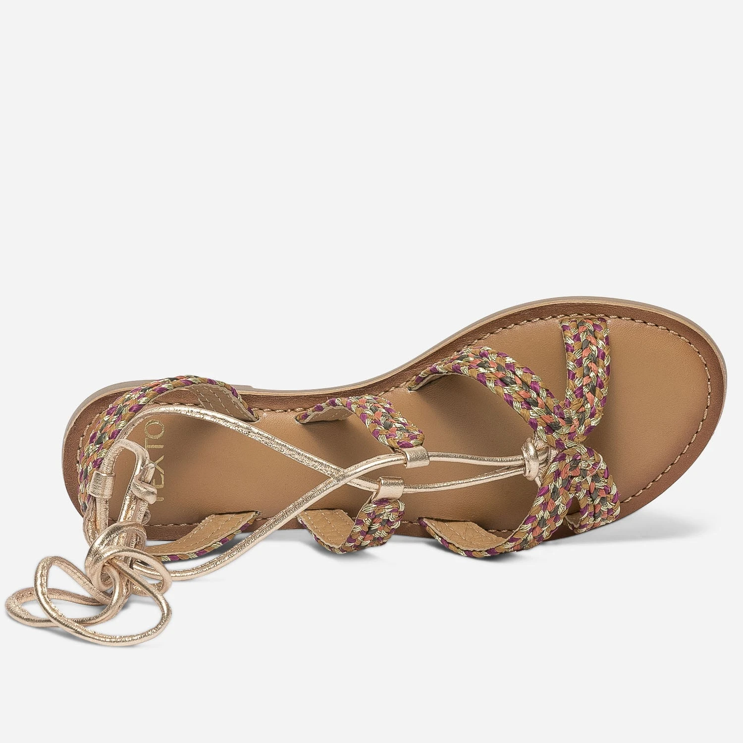 Sandale TEXTO Dorée Et Colorée En Cuir Tressé 7 Sandale TEXTO Dorée Et Colorée En Cuir Tressé – Image 5