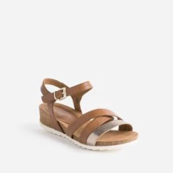 Sandale Compensée CAPRICE Camel Et Bronze En Cuir -Caprices Chaussures Boutique WWWERM 10385920026 1