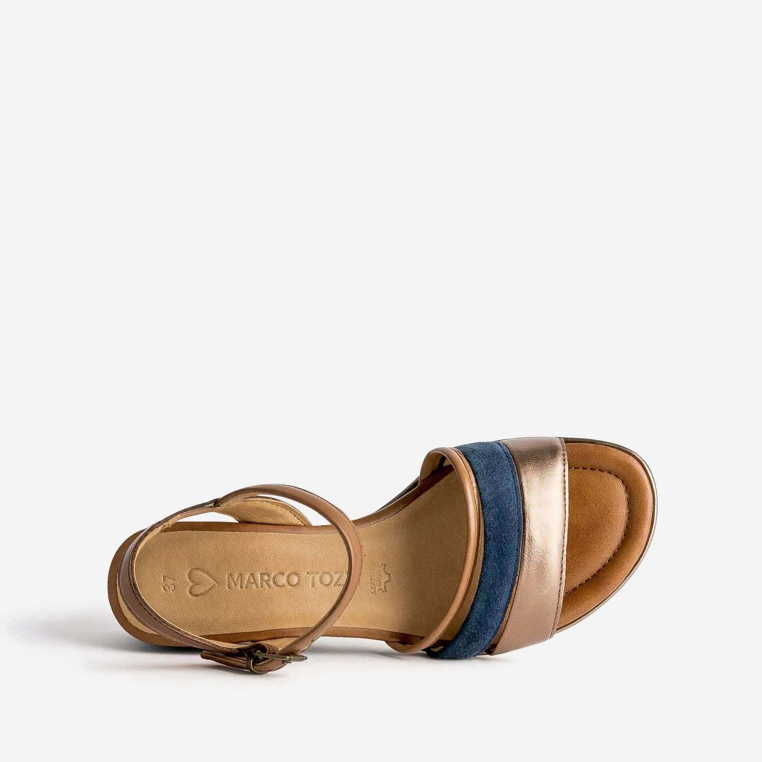 Sandale Compensée MARCO TOZZI Marine En Cuir Velours 7 Sandale Compensée MARCO TOZZI Marine En Cuir Velours – Image 5