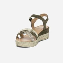 Sandale Compensée Kaki En Cuir Velours -Caprices Chaussures Boutique WWWERM 10385920267 2