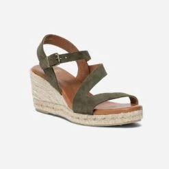 Sandale Compensée Kaki En Cuir Velours -Caprices Chaussures Boutique WWWERM 10385920271 1