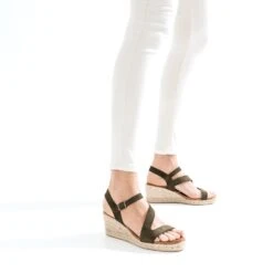 Sandale Compensée Kaki En Cuir Velours -Caprices Chaussures Boutique WWWERM 10385920271 10