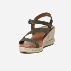 Sandale Compensée Kaki En Cuir Velours -Caprices Chaussures Boutique WWWERM 10385920271 2