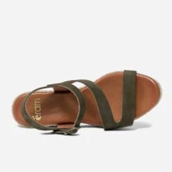 Sandale Compensée Kaki En Cuir Velours -Caprices Chaussures Boutique WWWERM 10385920271 3