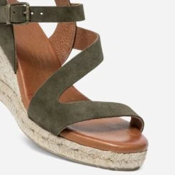 Sandale Compensée Kaki En Cuir Velours -Caprices Chaussures Boutique WWWERM 10385920271 4