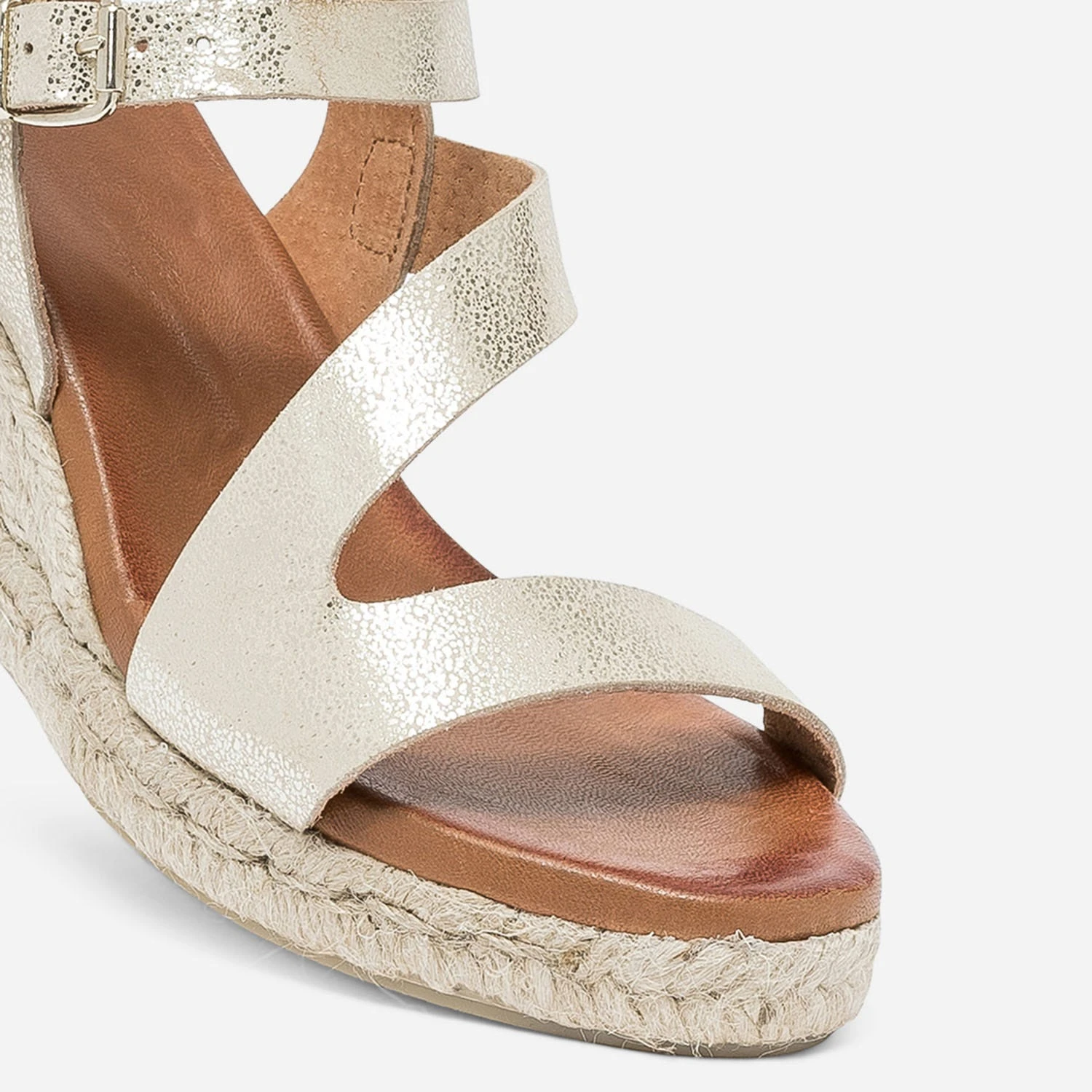 Sandale Compensée Dorée En Cuir 8 Sandale Compensée Dorée En Cuir – Image 6