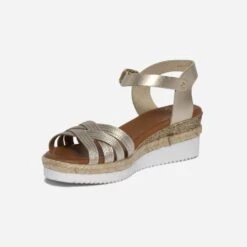 Sandale Compensée Dorée En Cuir -Caprices Chaussures Boutique WWWERM 10385920277 2