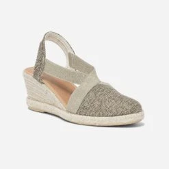 Espadrille Compensée Marron Pailleté Or En Toile -Caprices Chaussures Boutique WWWERM 10385920283 1