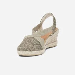 Espadrille Compensée Marron Pailleté Or En Toile -Caprices Chaussures Boutique WWWERM 10385920283 2