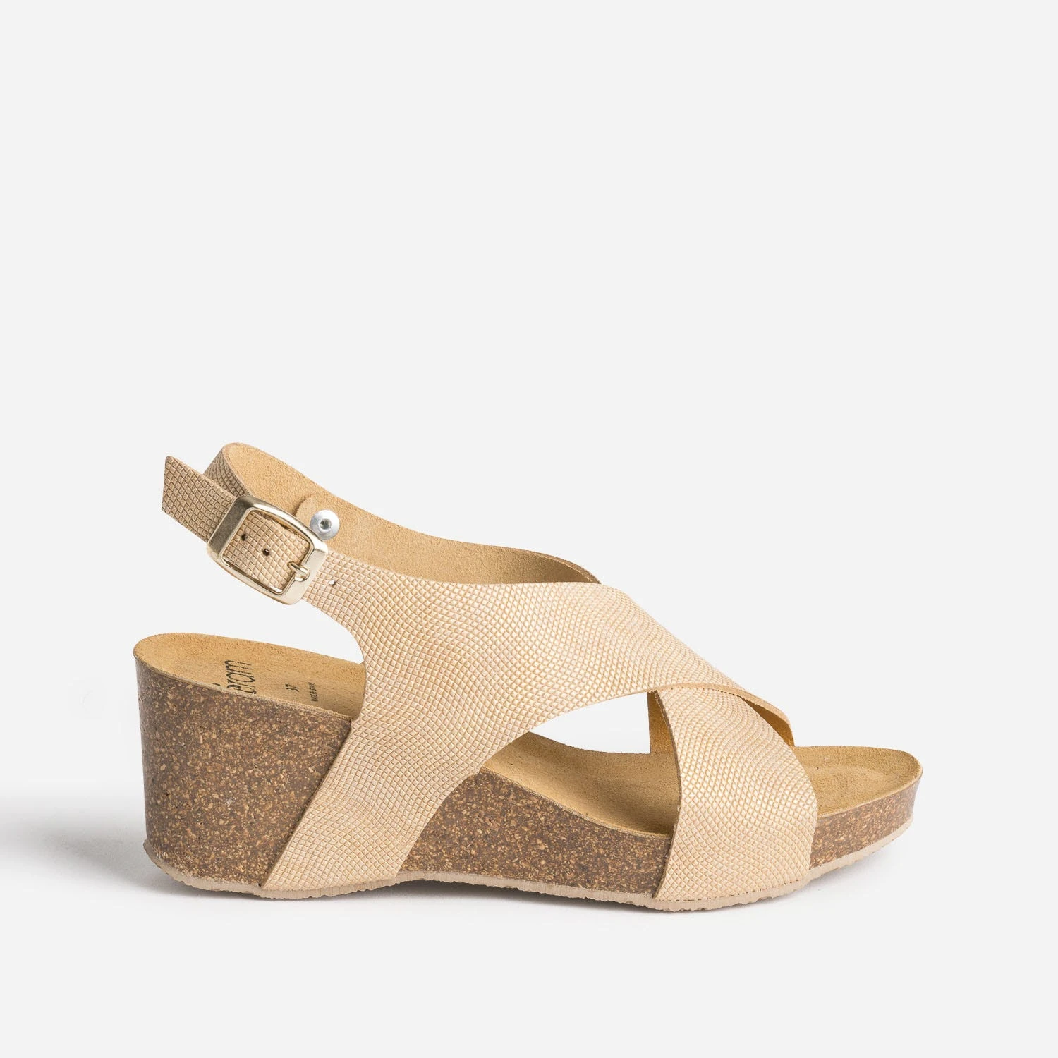 Sandale Compensée Anatomique Beige Doré En Cuir Embossé 3 Sandale Compensée Anatomique Beige Doré En Cuir Embossé