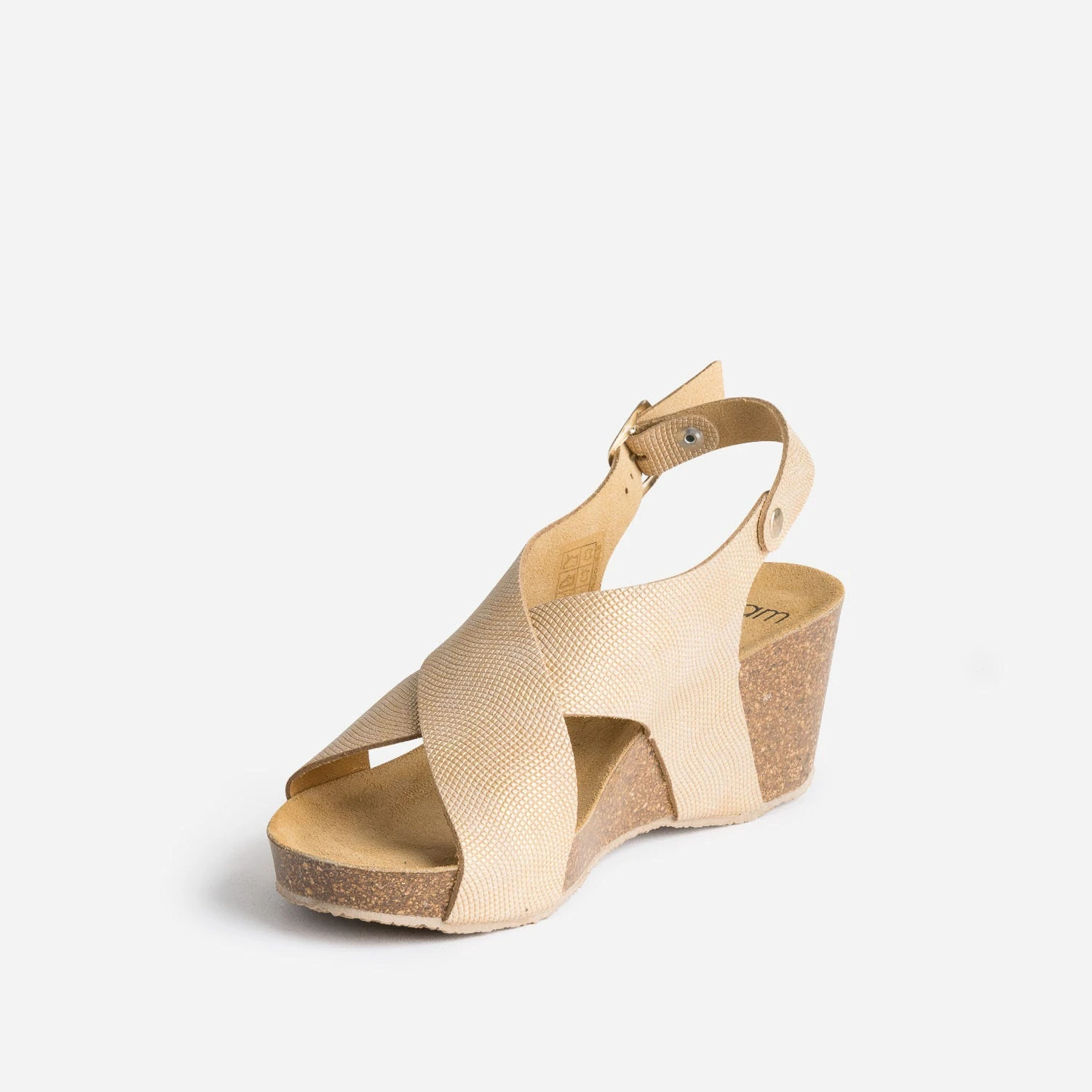 Sandale Compensée Anatomique Beige Doré En Cuir Embossé 5 Sandale Compensée Anatomique Beige Doré En Cuir Embossé – Image 3