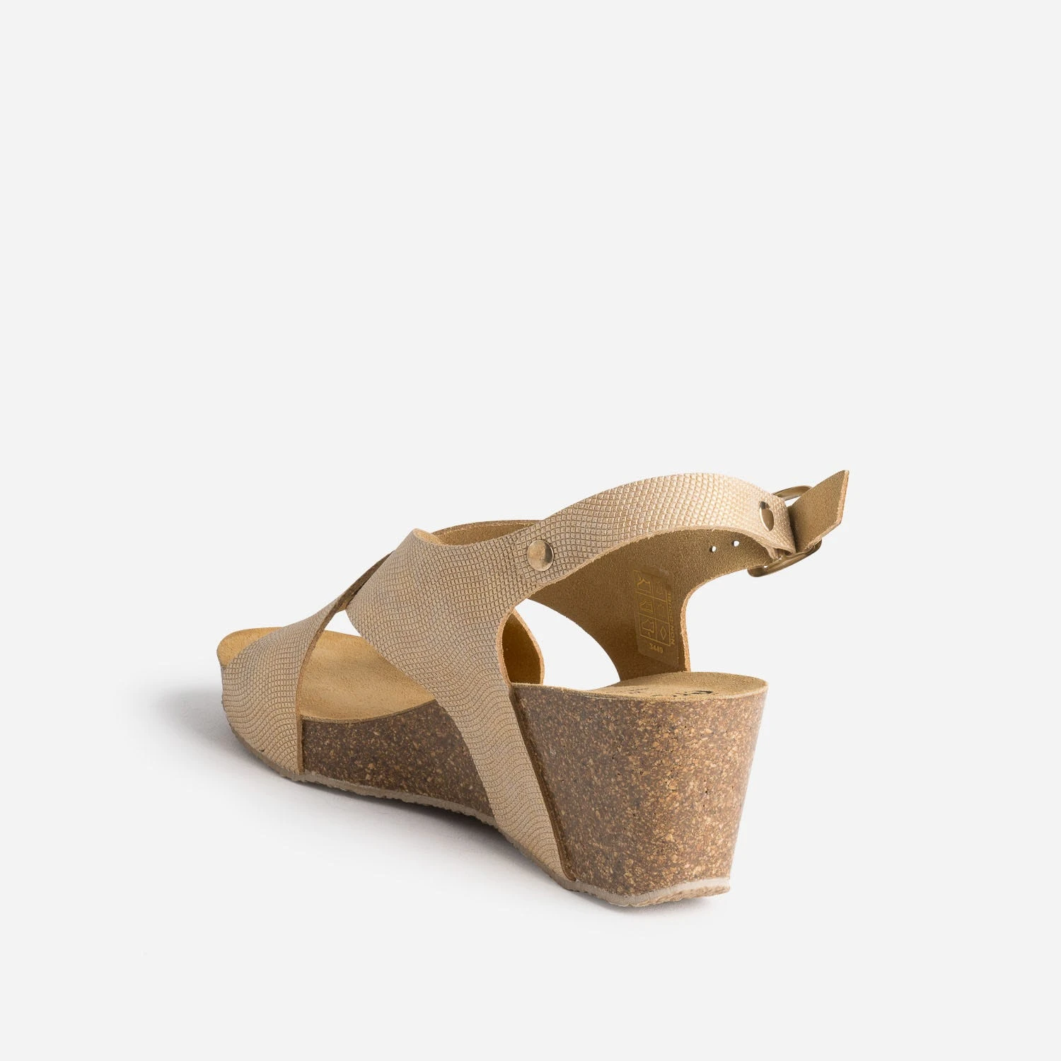 Sandale Compensée Anatomique Beige Doré En Cuir Embossé 6 Sandale Compensée Anatomique Beige Doré En Cuir Embossé – Image 4