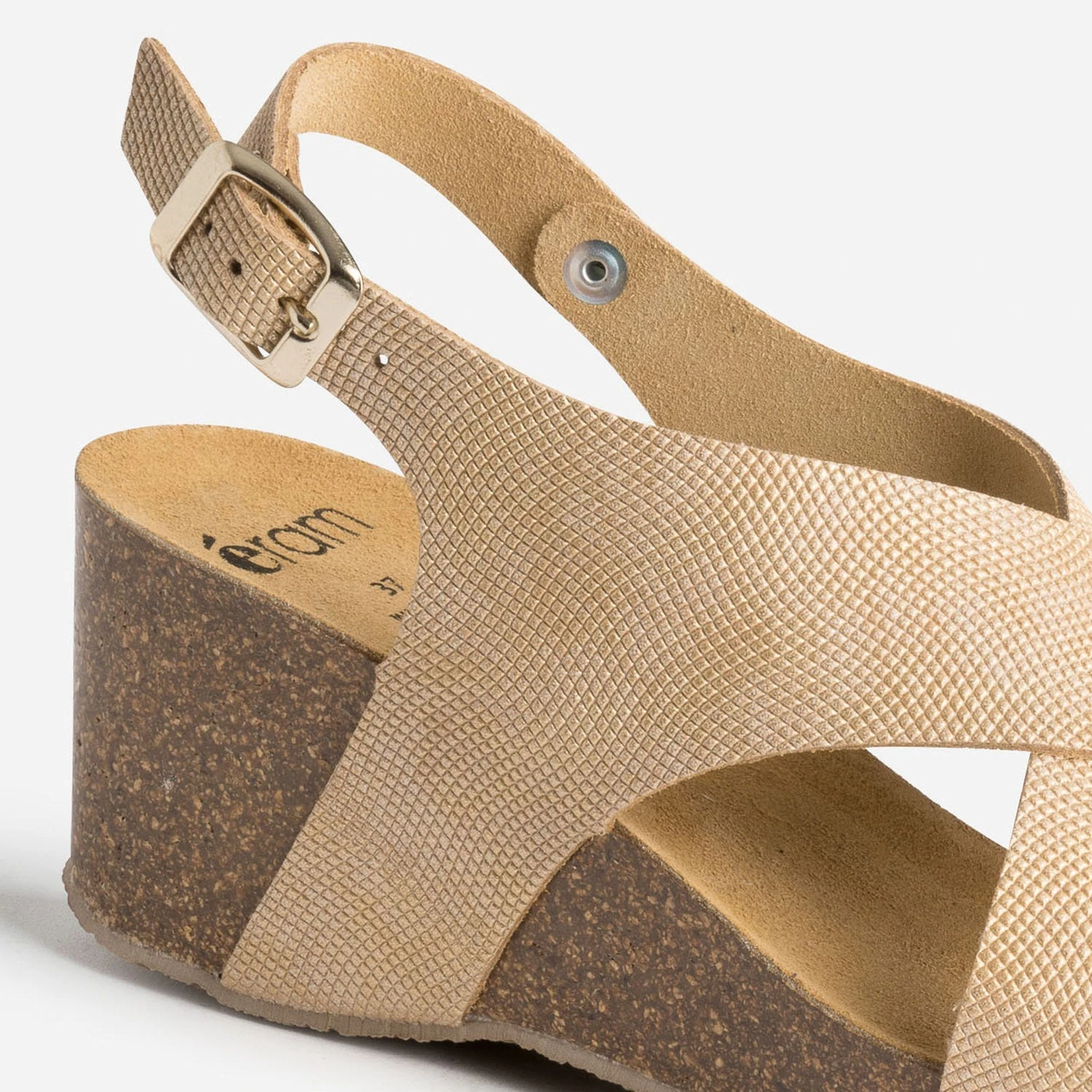 Sandale Compensée Anatomique Beige Doré En Cuir Embossé 8 Sandale Compensée Anatomique Beige Doré En Cuir Embossé – Image 6