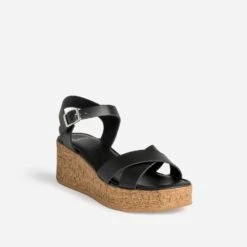 Sandale Compensée TEXTO Noire Cuir -Caprices Chaussures Boutique WWWERM 10385920292 1