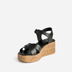 Sandale Compensée TEXTO Noire Cuir -Caprices Chaussures Boutique WWWERM 10385920292 2