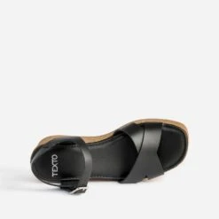 Sandale Compensée TEXTO Noire Cuir -Caprices Chaussures Boutique WWWERM 10385920292 4