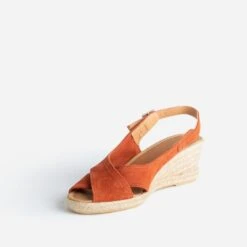 Sandale Compensée Terracotta En Cuir Velours -Caprices Chaussures Boutique WWWERM 10385920297 2