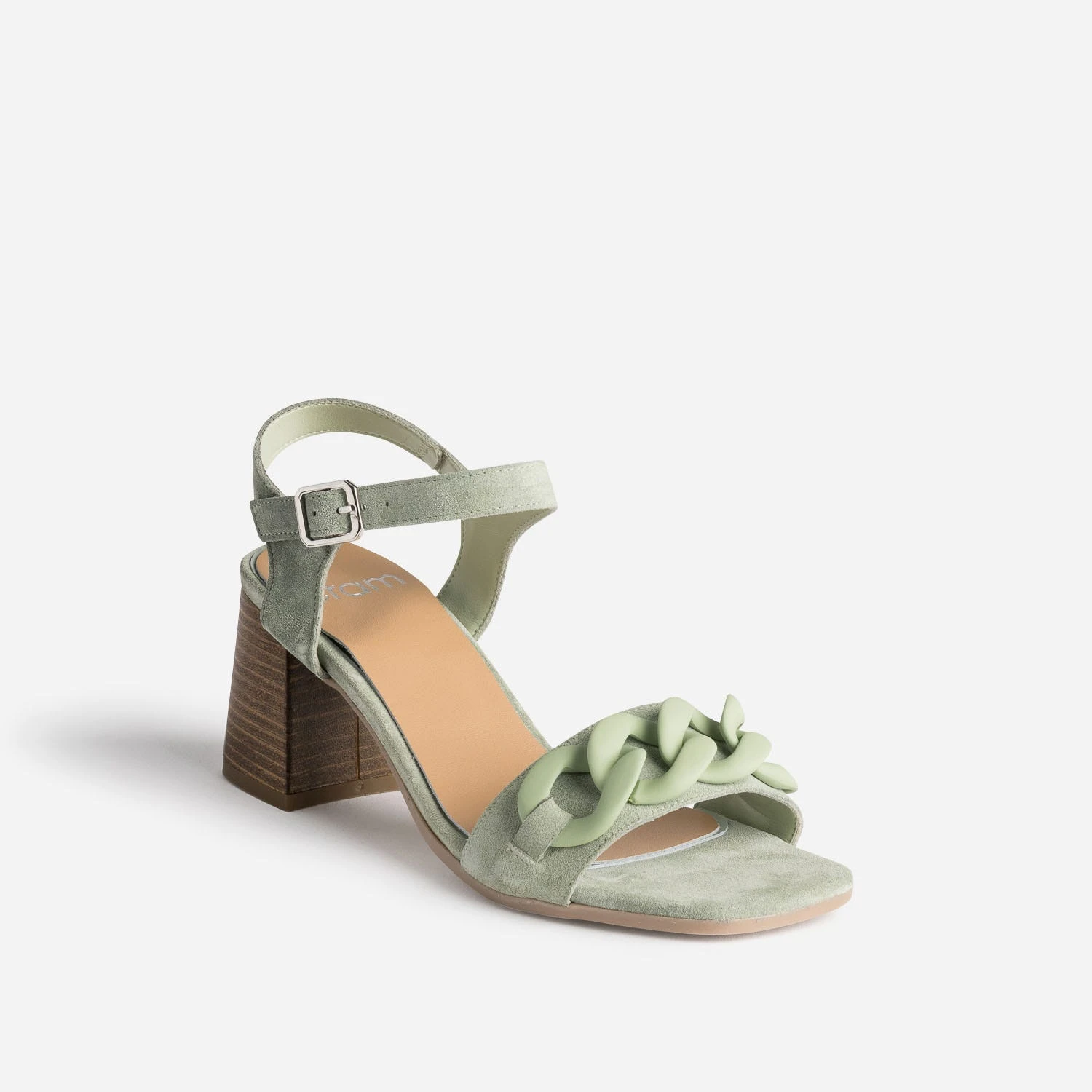 Sandale Vert Sauge En Cuir Velours Avec Maxi-chaîne écrue 4 Sandale Vert Sauge En Cuir Velours Avec Maxi-chaîne écrue – Image 2