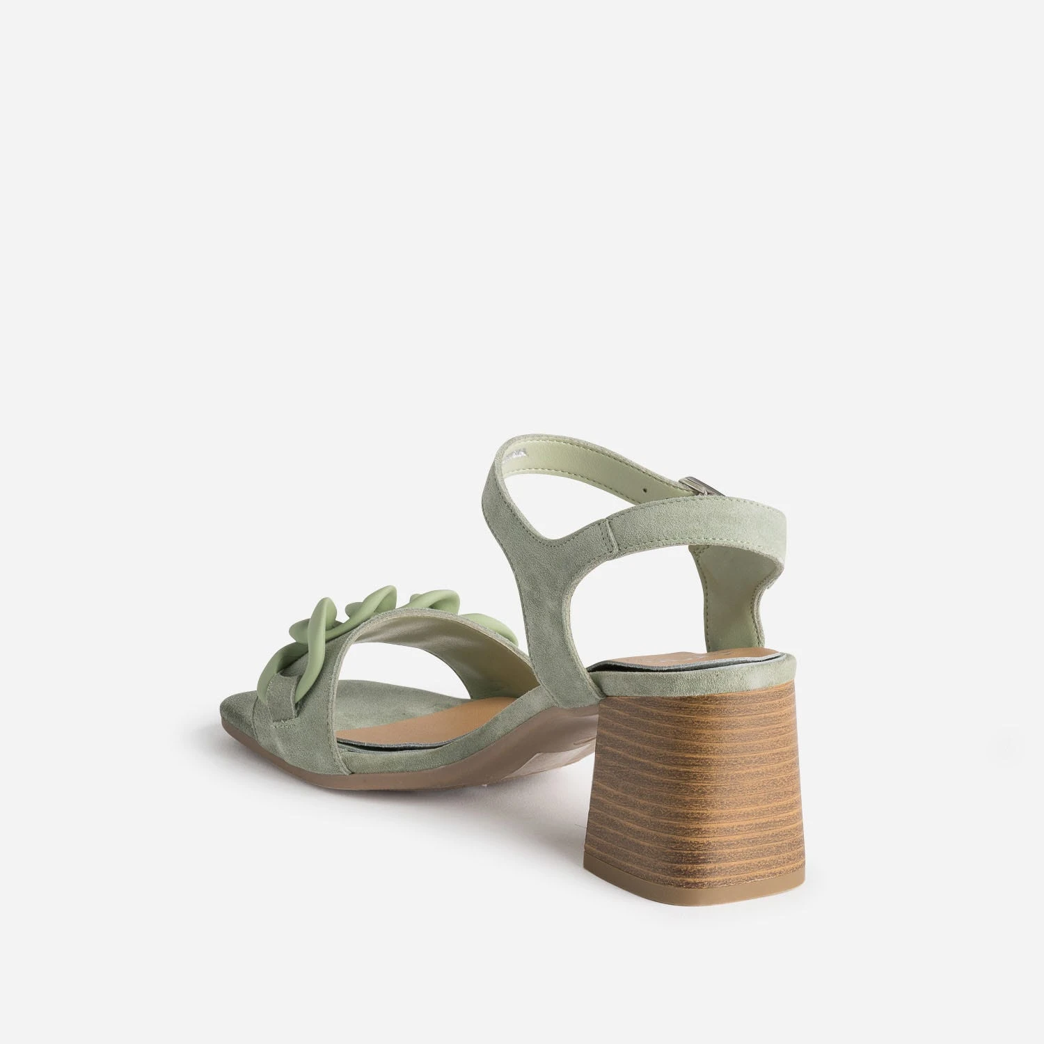 Sandale Vert Sauge En Cuir Velours Avec Maxi-chaîne écrue 6 Sandale Vert Sauge En Cuir Velours Avec Maxi-chaîne écrue – Image 4