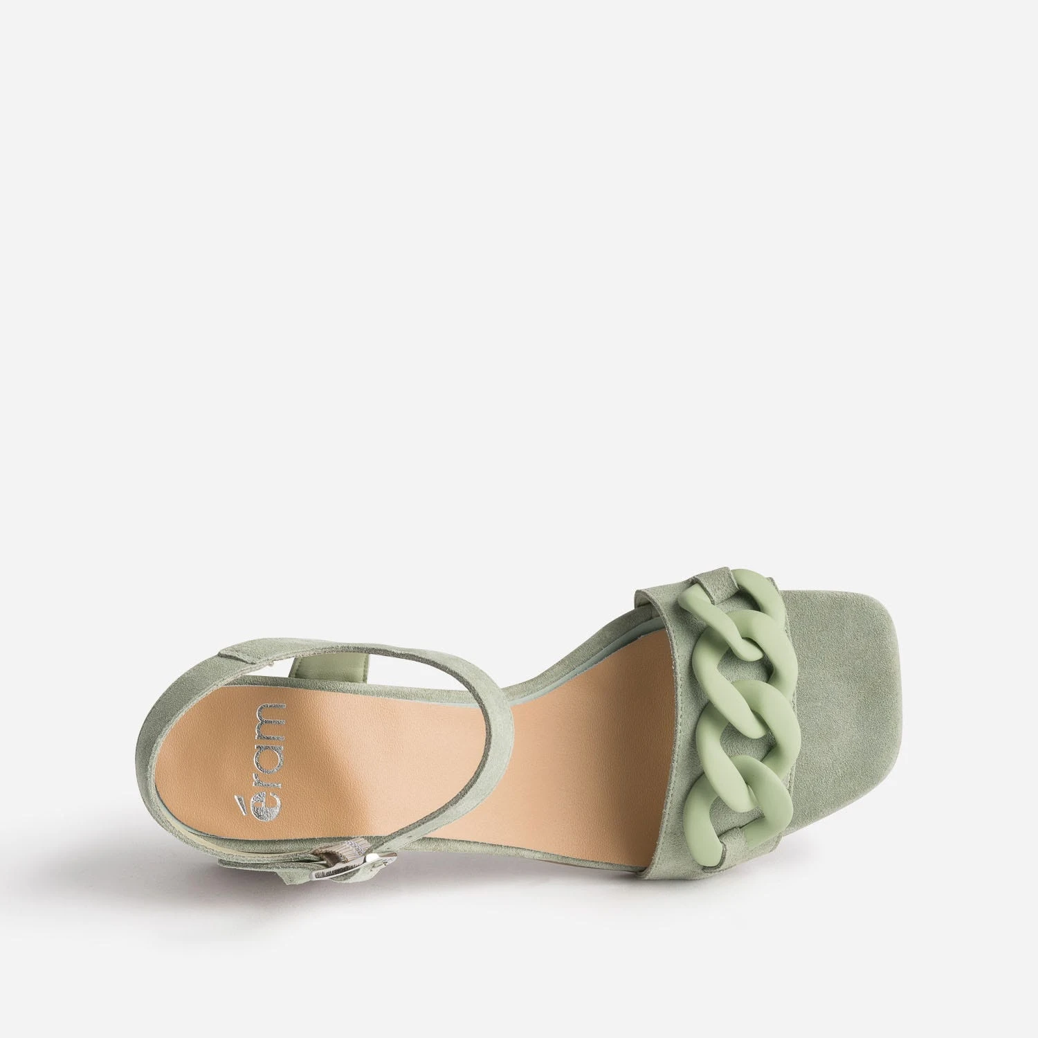 Sandale Vert Sauge En Cuir Velours Avec Maxi-chaîne écrue 7 Sandale Vert Sauge En Cuir Velours Avec Maxi-chaîne écrue – Image 5