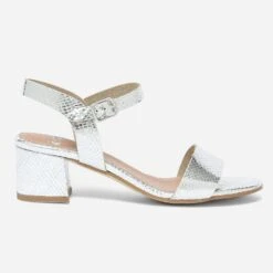 Sandale Argentée En Cuir Effet Python