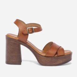 Sandale TEXTO Cognac En Cuir Ă Plateau