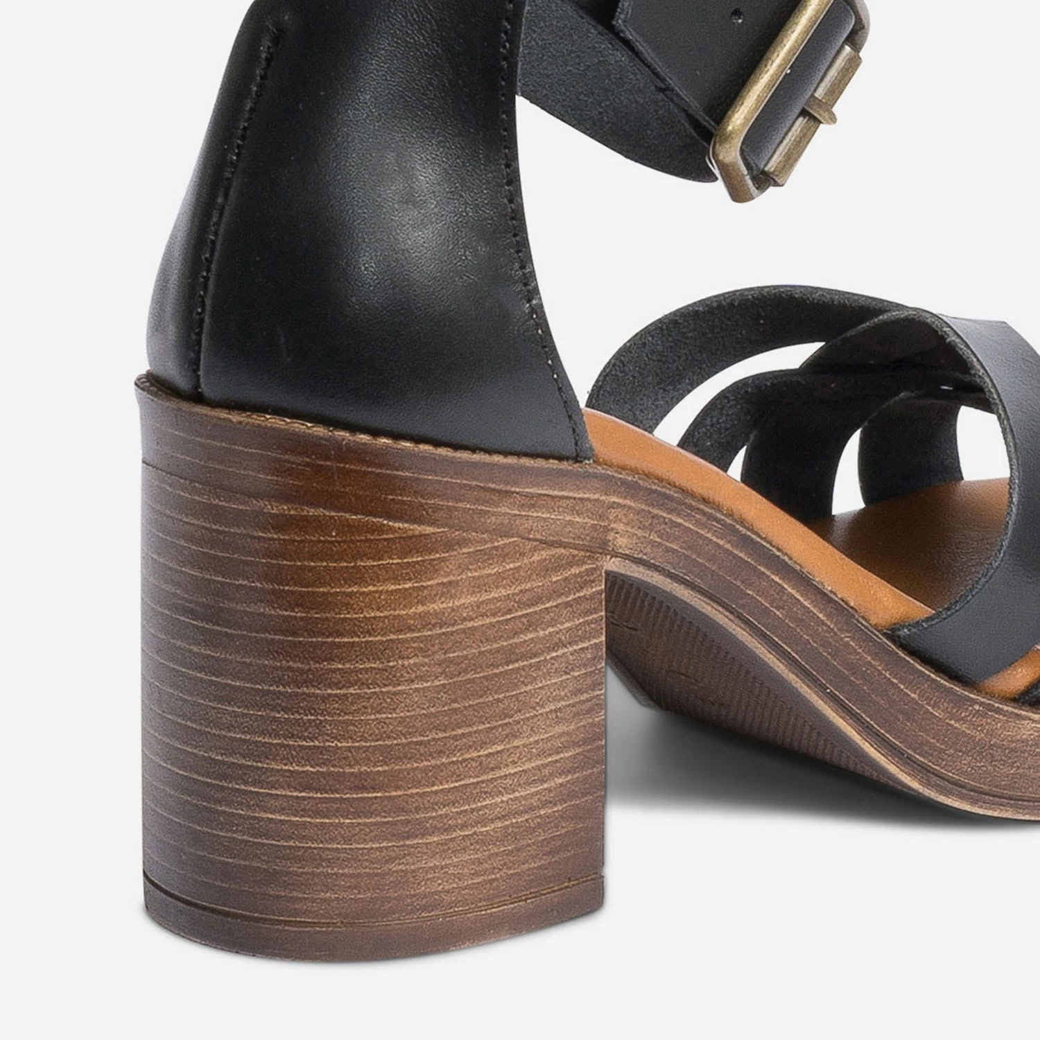 Sandale Noire En Cuir Avec Large Bride Cheville 9 Sandale Noire En Cuir Avec Large Bride Cheville – Image 7