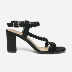 Sandale Noire En Cuir Velours